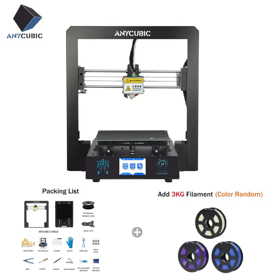 Anycubic i3 Мега 3d принтер наборы для 3d печати части дешевого размера плюс полностью металлический сенсорный экран drukarka 3d принтер 3D Drucker - Цвет: I3-Mega Add 3KG