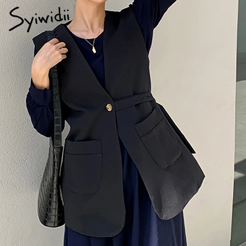 Syiwidii винтажный жилет куртки для женщин модная новинка пальто с v-образным вырезом