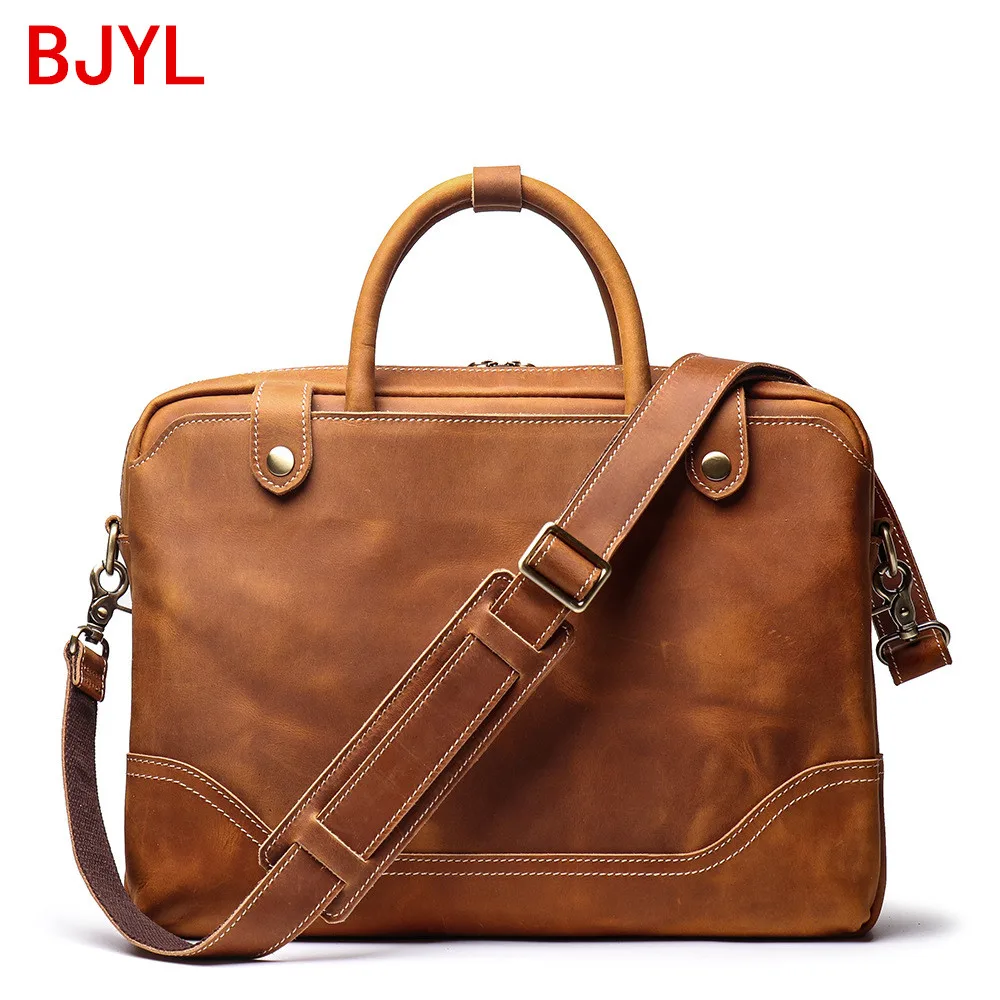 New genuine leather Men's Portable Briefcase Cowhide men handbag Shoulder Cross Bag Casual Retro 15.6-inch Computer Bag Leather