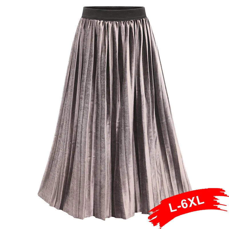Женская длинная Плиссированная юбка повседневная бархатная средней длины с