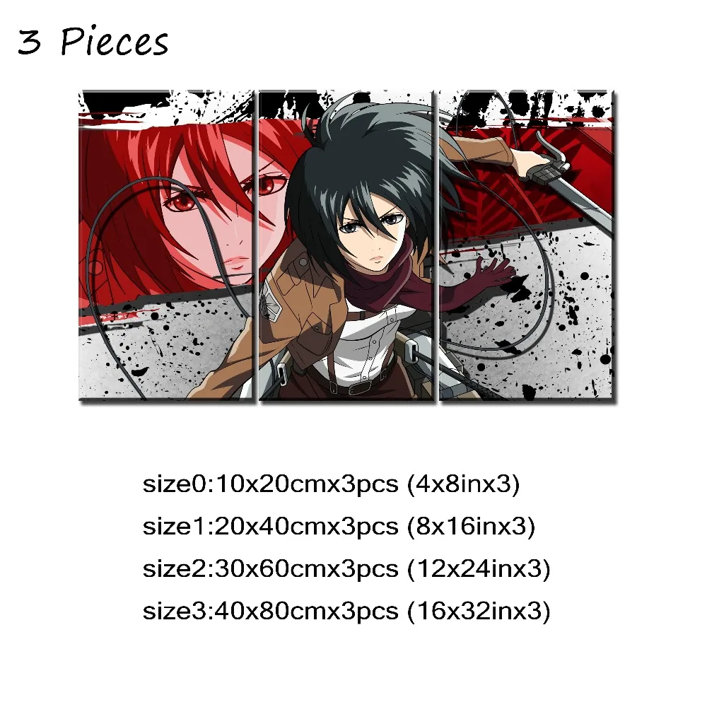 3 Панели аниме атака на Титанов Микаса Акерман печать постеры холст картины