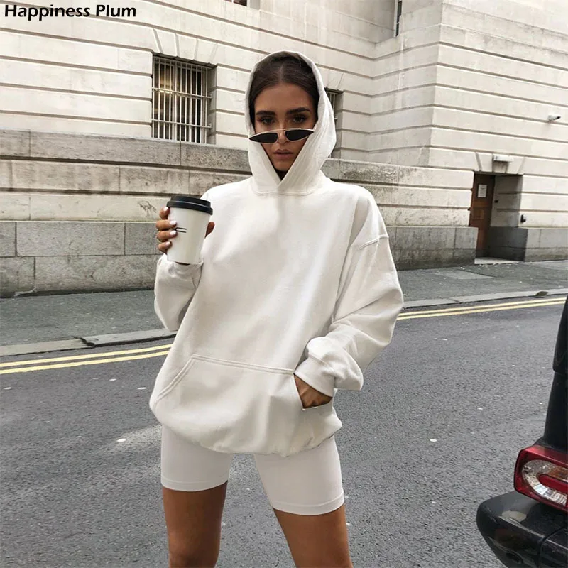 

Casual Long Sleeve Women's Hoodies Suits Solid Loose Hooded Top Sports Suit Shorts Set Autumn Winter 2020 Streetwear