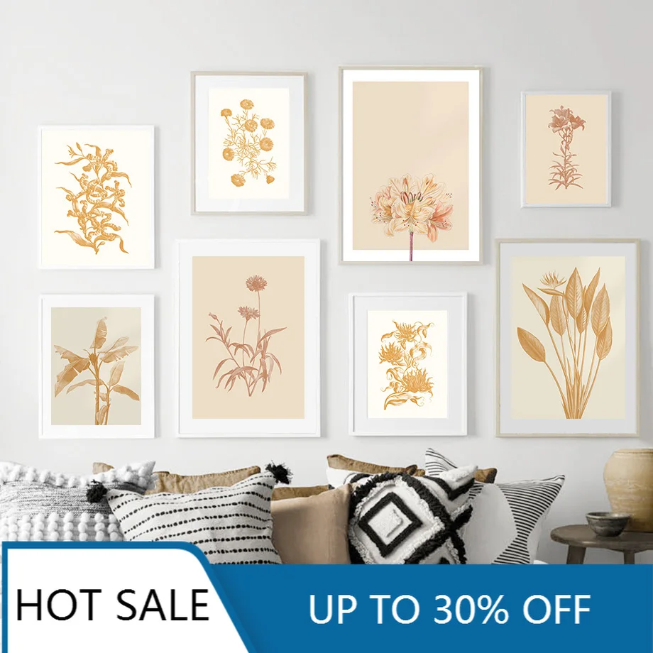 Винтажная Абстрактная Картина на холсте с изображением лилии и хризантемы