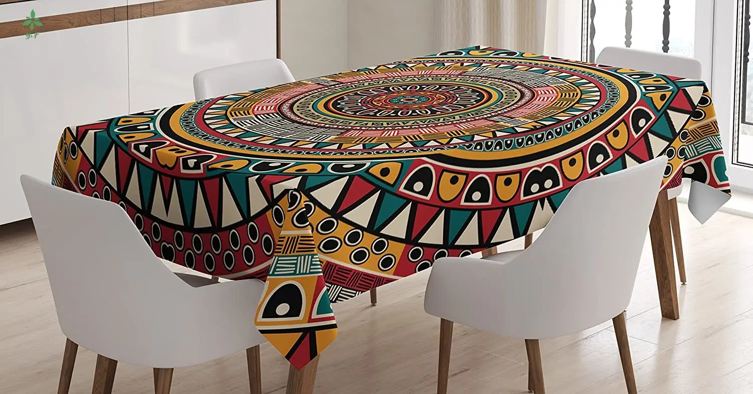 

Round Pattern With Color Artwork Dining Kitchen Table Cloth Mustard Jade