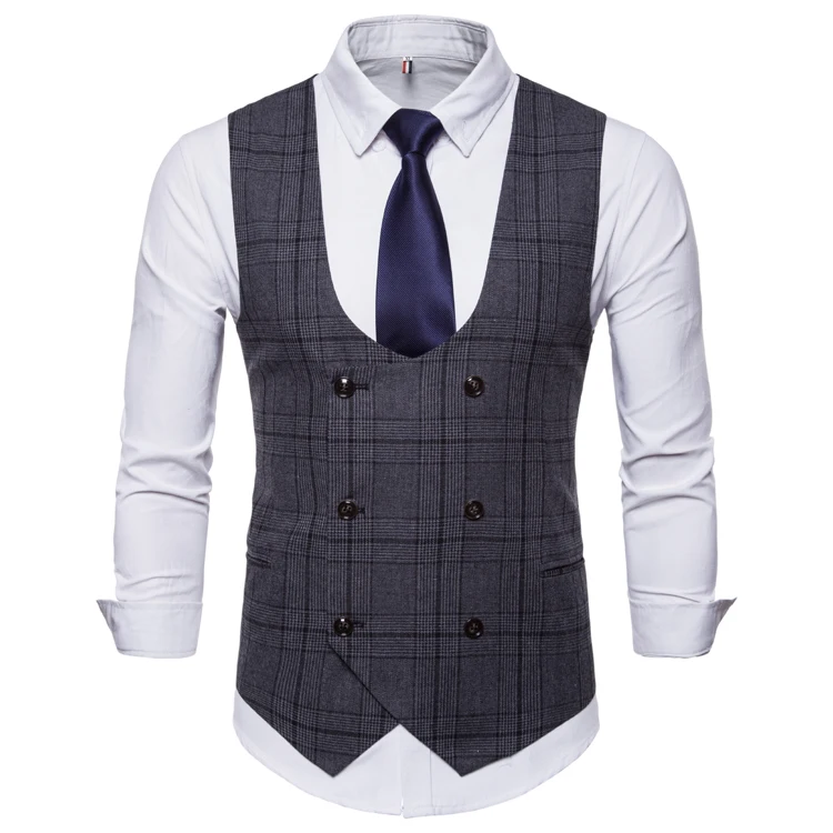

Men's Smart Casual Plaid Pattern High Quality Double Breasted Waistcoat