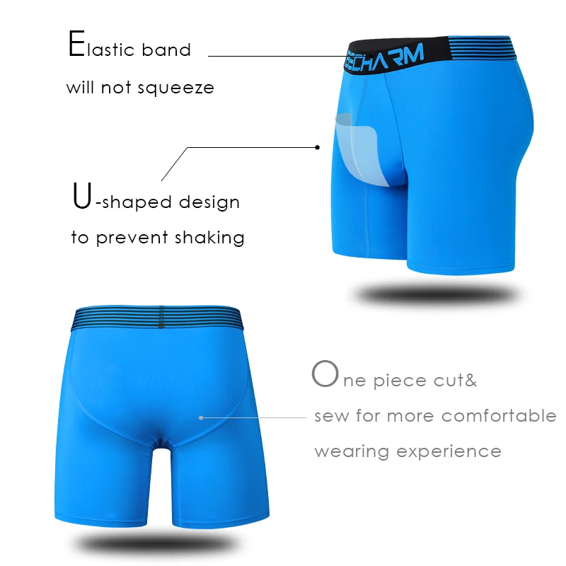 Мужские трусы-боксеры Becharm синие нейлоновые шорты сексуальное нижнее белье для