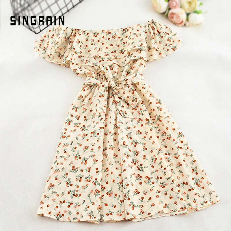 SINGRAIN женское плечами богемное платье ТРАПЕЦИЕВИДНОЕ винтажное пляжное