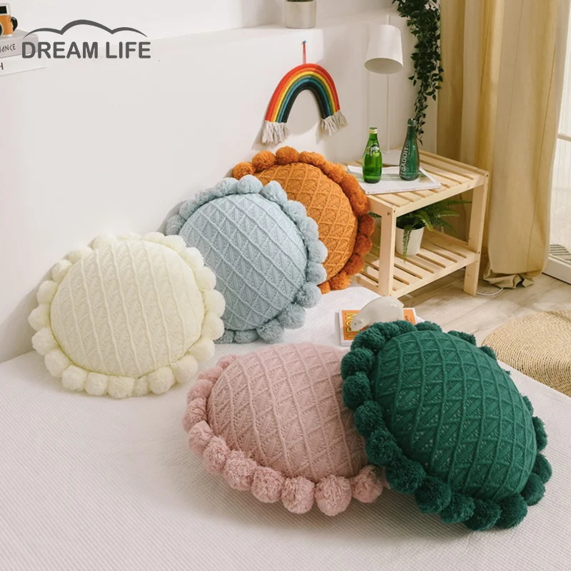 

Nordic Handmade Knitted Pillow Ball Home Decor Round Cushion Soft Room Decoration For Bedroom Colorful Cushion Soft Sofa Pillow
