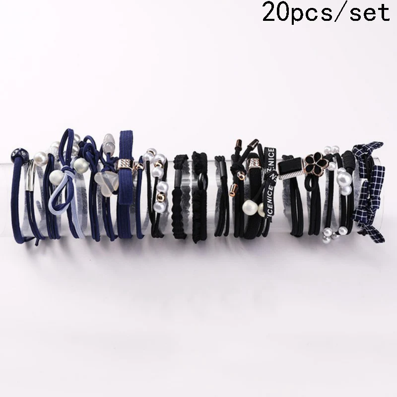 set 18 8/12/16/20/25 шт. Для женщин; обычная блузка для девочек; платье с жемчужинами; резинка для волос, обтянутая тканью; трикотажные резинки для волос хвост держатель повязки для волос аксессуары для волос комплект - Цвет: set 18