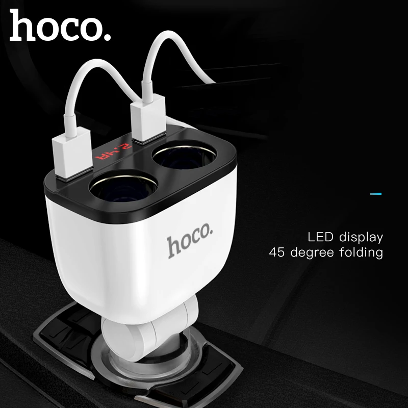 

HOCO 3.1A Dual USB Car Charger LED Display 160W 2 Lighter Socket Fast Charge Car Charger Splitter Plug Power Adapter for Phone