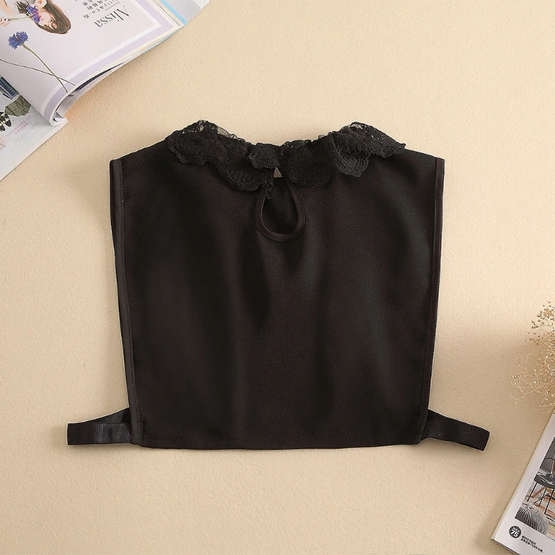 

Women Spring Chiffon Detachable Fake Collar Dickey Embroidery Floral Lace Lapel Half Shirt Decorative Crop Top Necklace