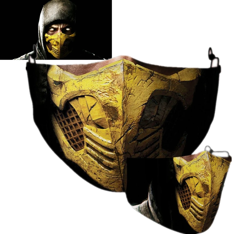 Маска для лица Mortal Kombat Ninja Scorpion Пылезащитная маска взрослых с фильтром моющаяся -