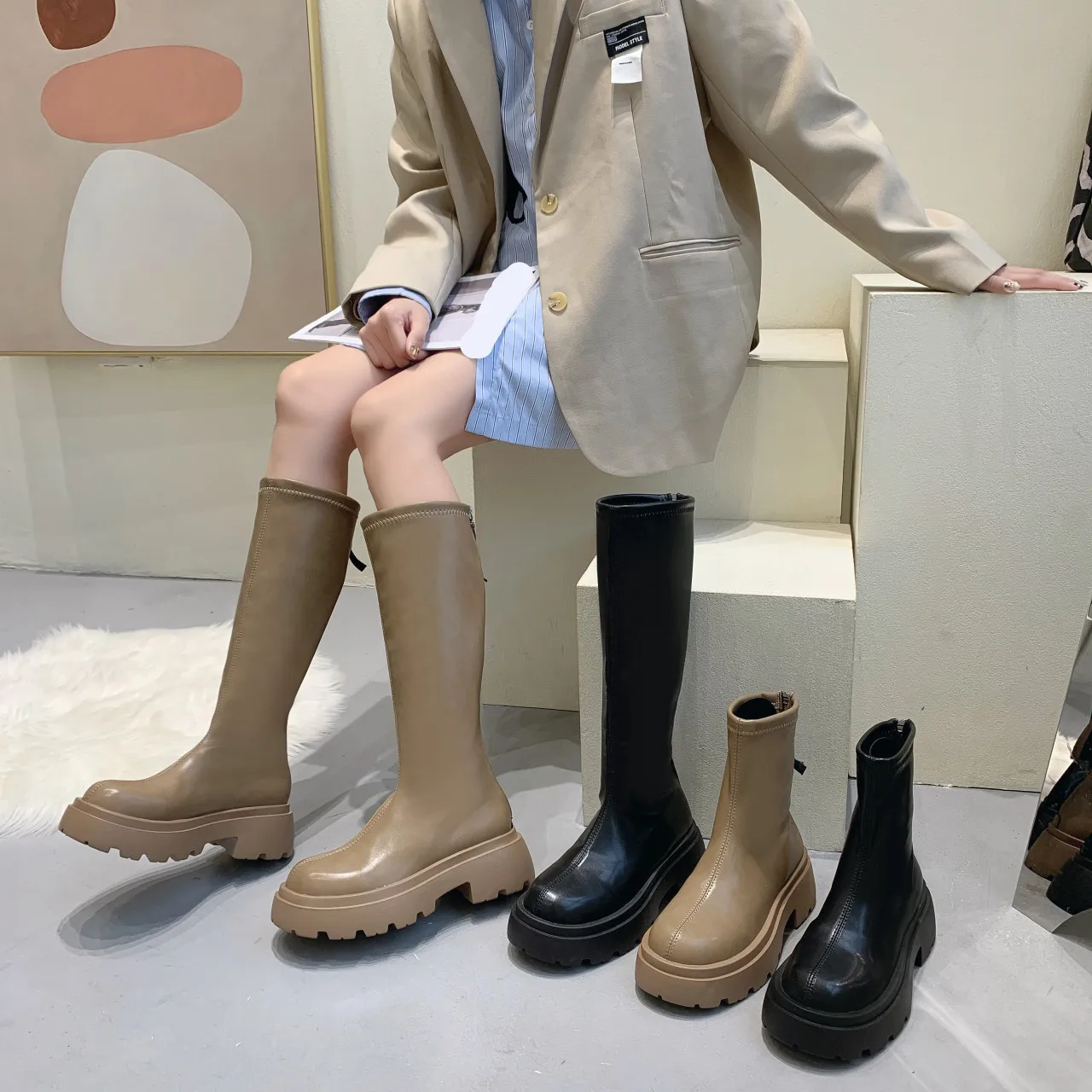 

Женские ботинки осенне-зимняя обувь сапоги-женские роскошные дизайнерские резиновые ботинки на молнии с круглым носком 2021 в стиле "Лолита" ...