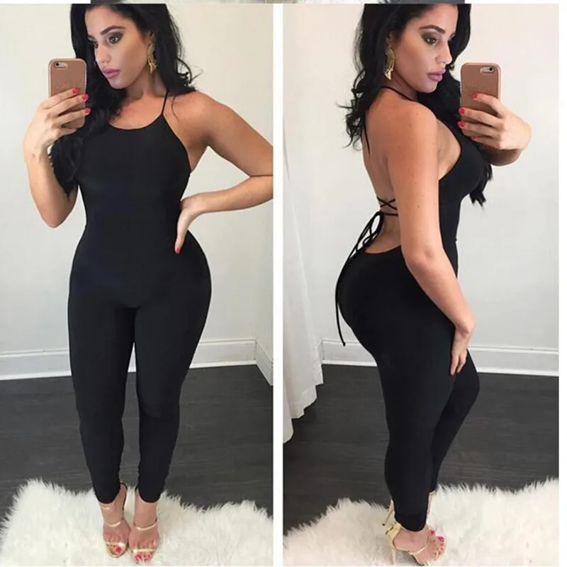

Summer Sexy Women Jumpsuits & Rompers Sleeveless Spaghetti Strap Backless lace-up Club Party Jumpsuit Female Overalls