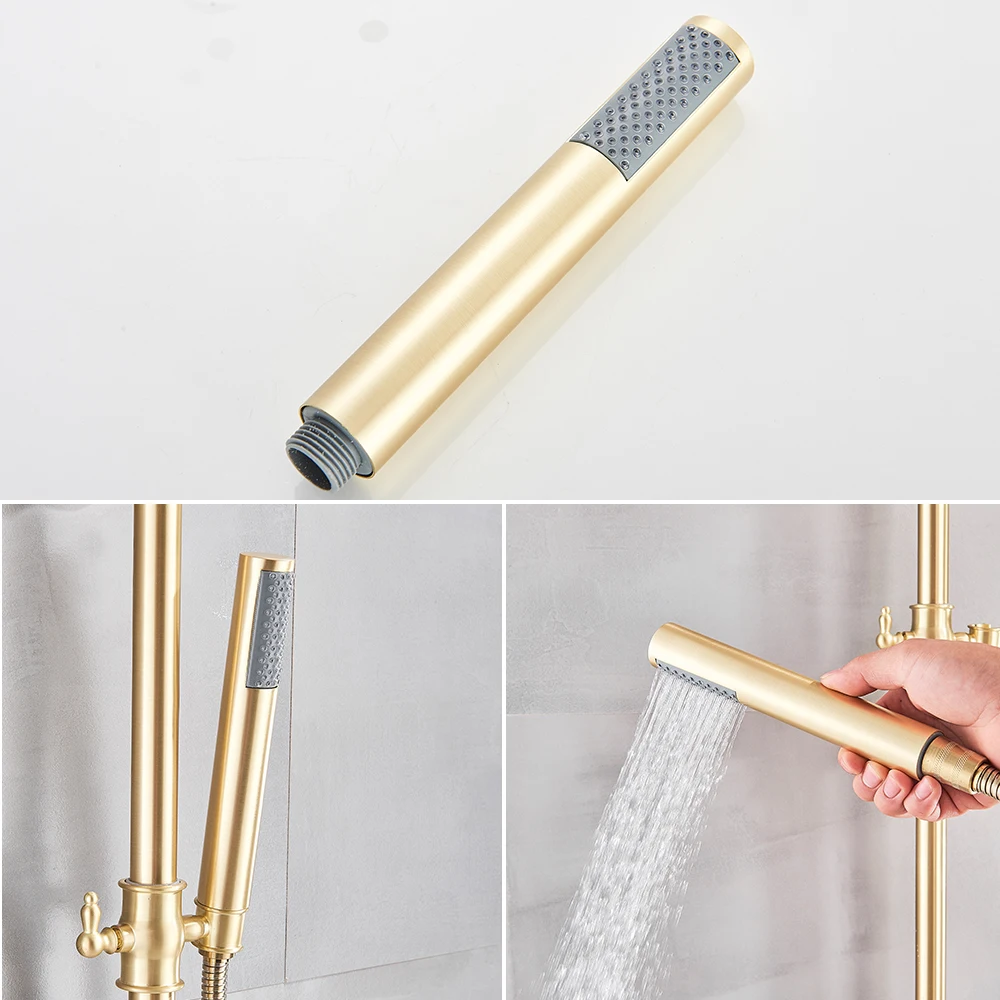 Матовый золотой набор для душа смеситель ванны и кран дождевой латунная насадка