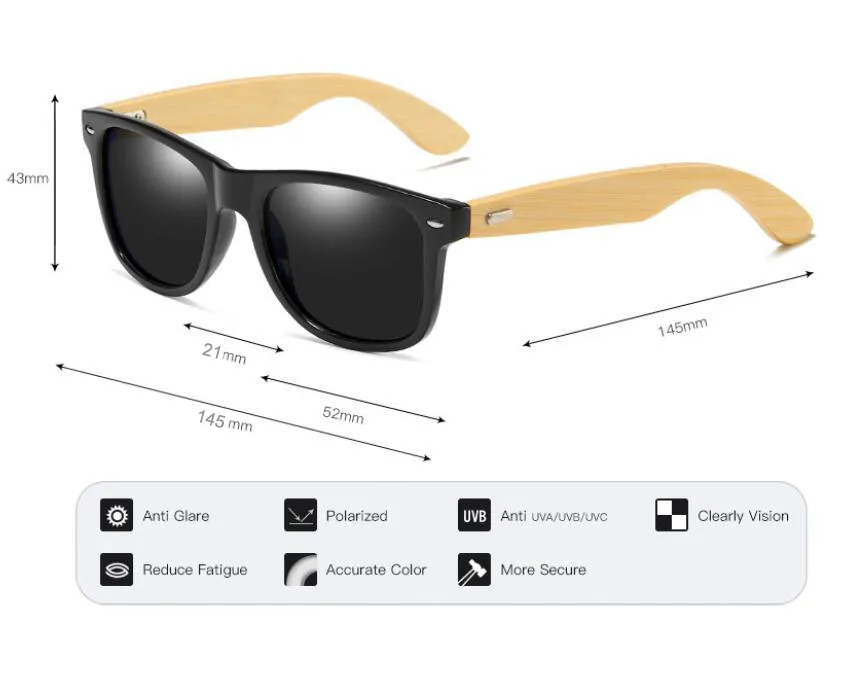 

Classic Bamboo Sunglasses Polarized Men Women Vintage Wooden Frame Sun Glasses Summer Wood Shades