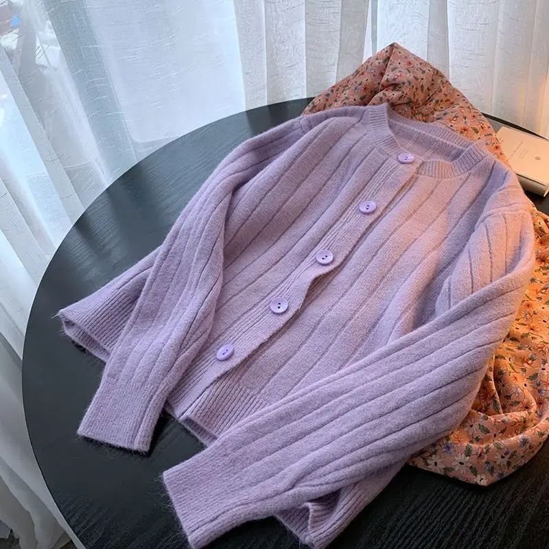 Свитер женский винтажный однобортный в стиле преппи вязаная одежда ольчзанг