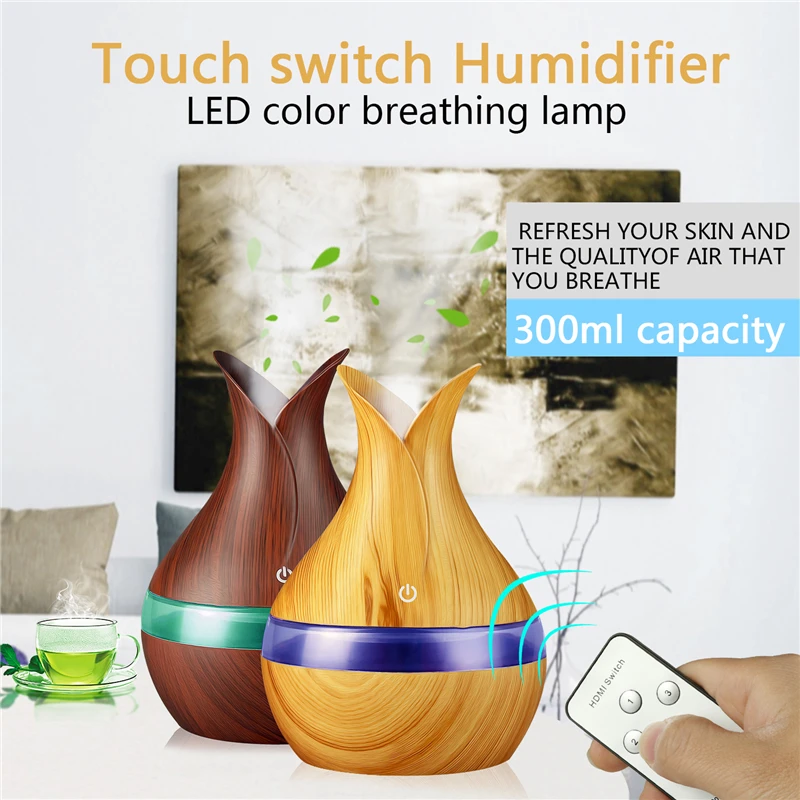 300 мл USB Ароматический диффузор деревянный Электрический увлажнитель воздуха