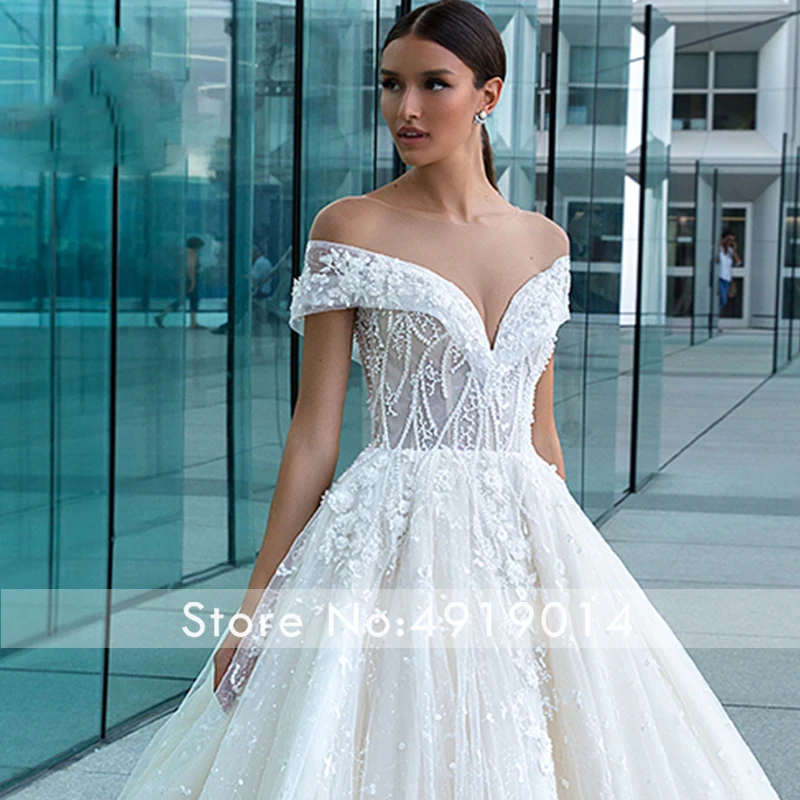 Элегантное свадебное платье с открытыми плечами vestido de noiva кружевное платье с аппликацией со шлейфом в стиле бохо для невесты шикарные свадебные платья