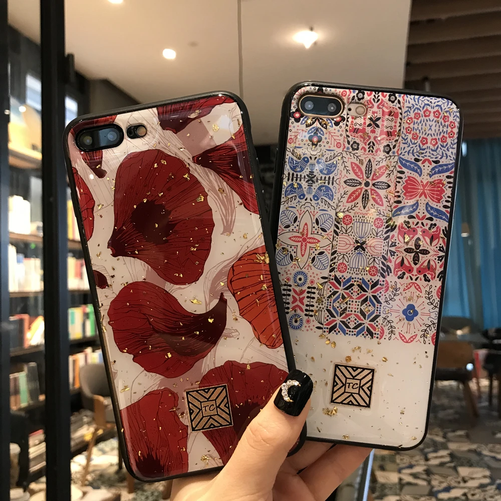 Case For iPhone 7 8 6 6s Plus Soft TPU Granite Geometry Cover X XS Max XR oft Gold Foil Marble Bling Phone |
