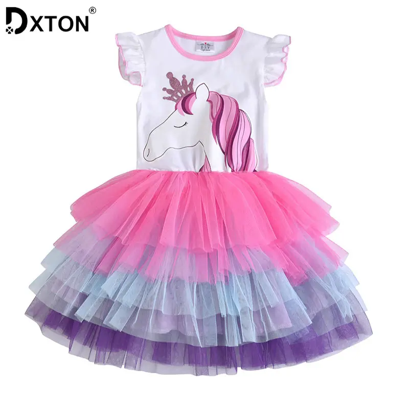 Dxton/платье для девочек лето 2019 детская одежда детские платья с единорогом платье