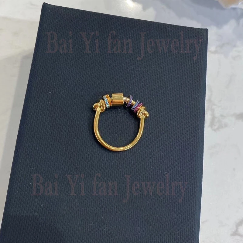 

Fashion Jewelry New Inlay Color Small Round Ring Gold Exquisite Sliding Ring Decoration Lady Romantic Jewelry Gift