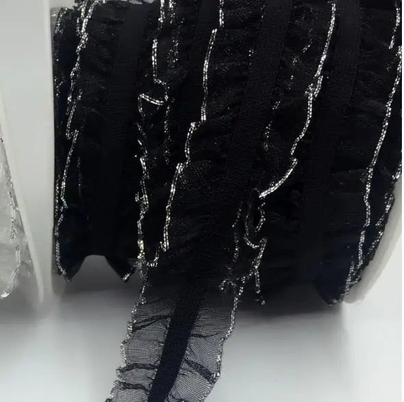 1 м эластичная плиссированная Серебряная Тюлевая кружевная лента