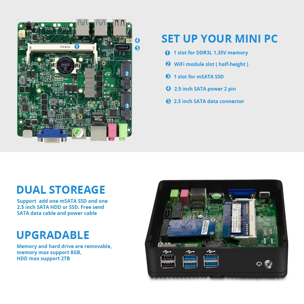 Мини ПК Core i5 4210Y Pentium 4405U 2955U i7 i3 безвентиляторный Windows 10 7 Настольный HDMI USB3.0 Htpc мини
