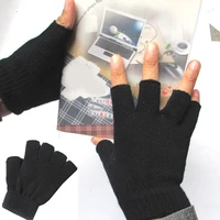 hot 1pair women men black knitted half finger gloves unisex knitted fingerless gloves autumn winter warm outdoor cycling mittens