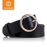 coolerfire fashion classic round buckle ladies wide belt womens design high quality female casual leather belts for jeans lb007