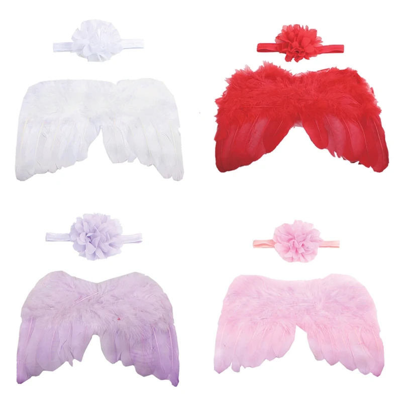 6 новорожденных детей милые перья Крылья ангела с прекрасным большим цветком