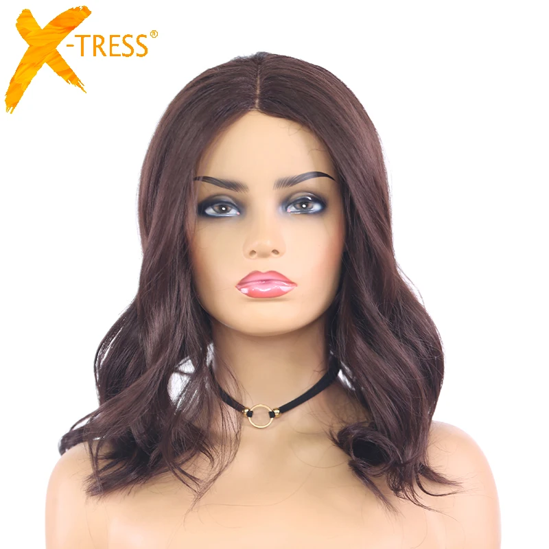 Парики из синтетического кружева средней длины коричневого цвета с естественной