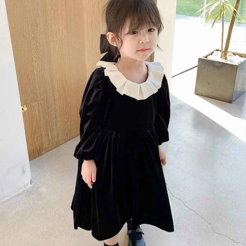 

Baby Girls Elegant Princess Dress 2020 Autumn Girls Sweet Lace Collar Dresses Children Fashion Patchwork Velvet Dress, #9209