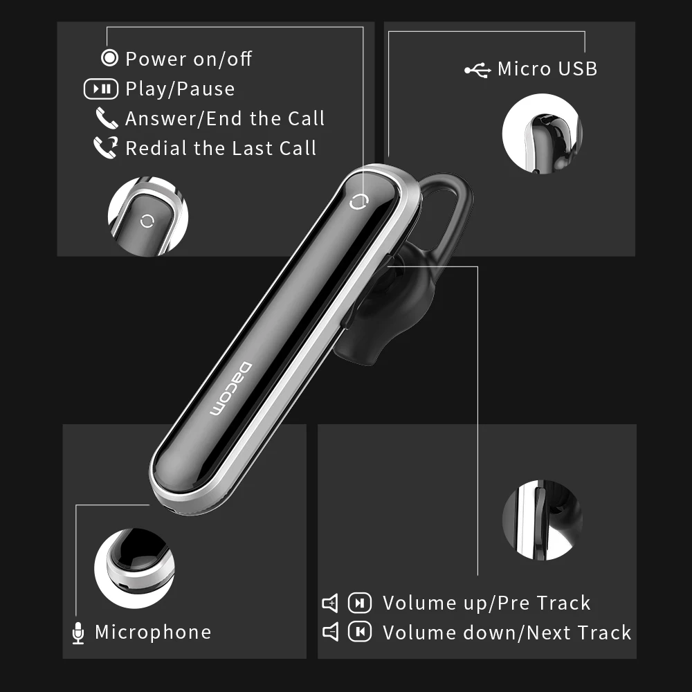Беспроводные Бизнес-наушники DACOM M19 с микрофоном одним крючком Bluetooth-наушники