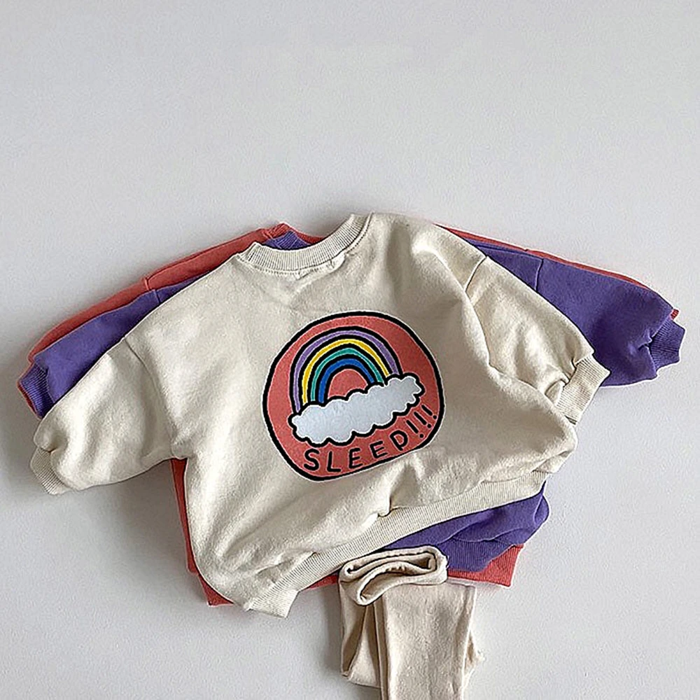 

2021 Autumn New Baby Girls Clothes Set Bebe Rainbow Long Sleeve Hoodies+ Leggings 2 Pcs Baby Suit Korean Fashion Infant Outfit