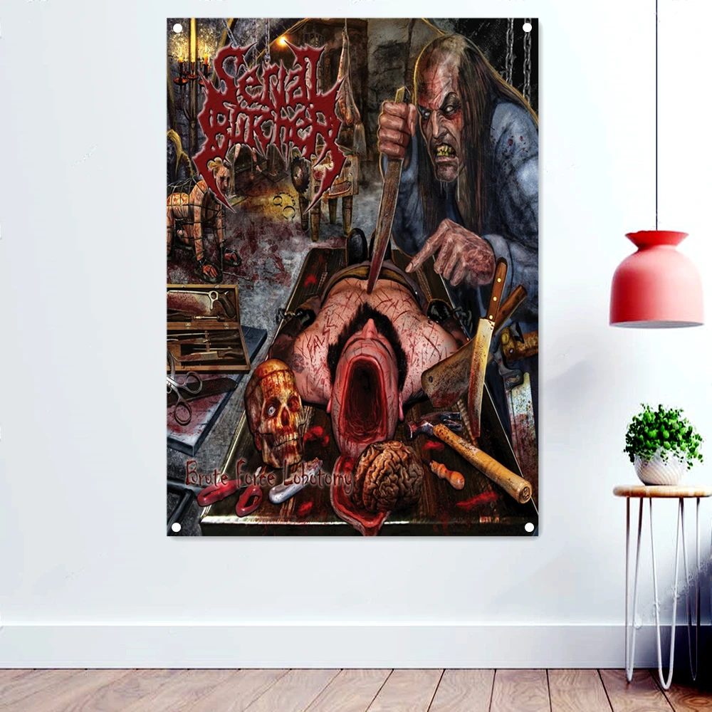 

BRUTE FORCE LOBOTOMY Dark Metal Artworks Banners Canvas Printing Wall Hanging Macabre Art Rock Music Posters Flag Tapestry Mural