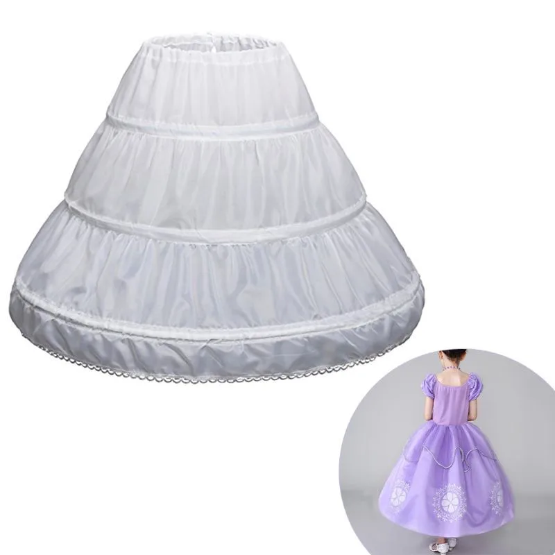 

White Kid's Petticoat 3 Hoops Crinoline Lace Trim Underskirt Elastic Waist Cancan for Girls Dress