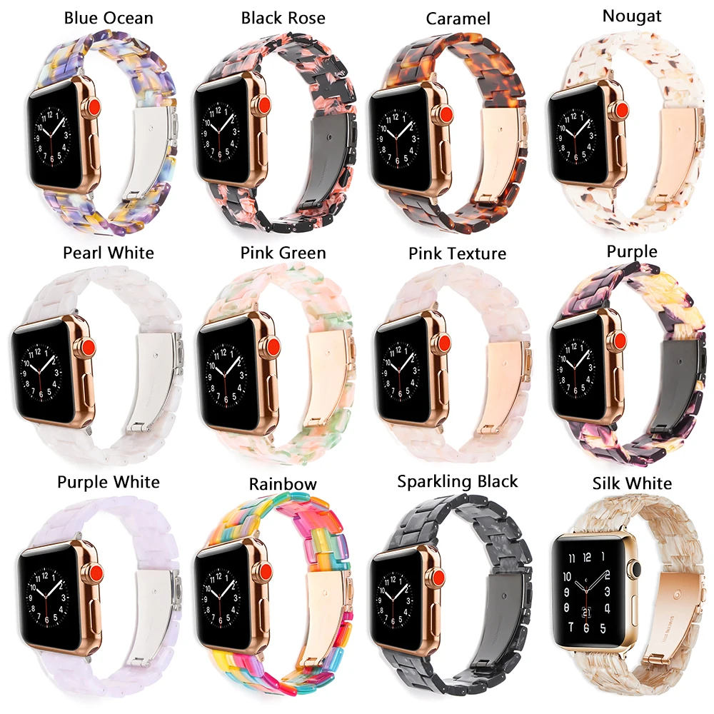 

38/40mm Resin Watch Strap Bracelet Stainless Steel Metal Buckle Watchband Bracelet for Apple Watch Series 1 2 3 4 5 Accessories