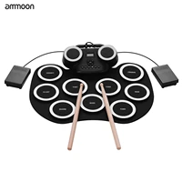 ammoon portable foldable electronic drum pad silicon digital drum with built in speakers foot pedals headphone monitoring