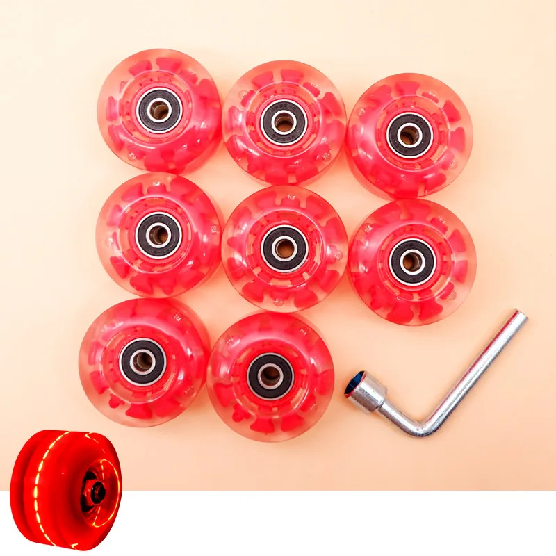 

8pcs Flashing Wheels PU 82A Roller Skates With Ball Bearings Quad Double 2 Row Line Accessories Replacement Skate Wheels