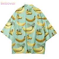 streetwear cardigan fruit banana printing shirt clothing traditional haori kimono women men japanese style beach coat yukata top