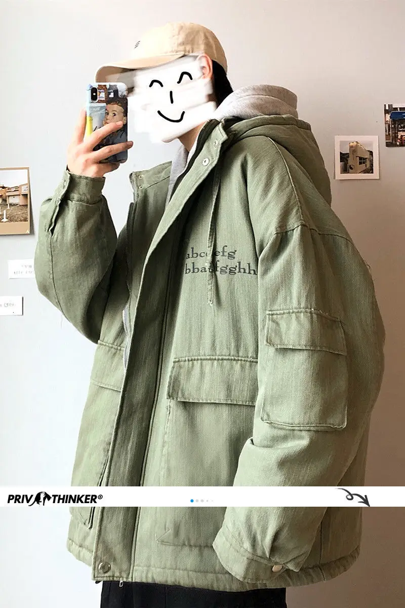 Мужская теплая парка Privathinker Повседневная Уличная одежда в Корейском стиле