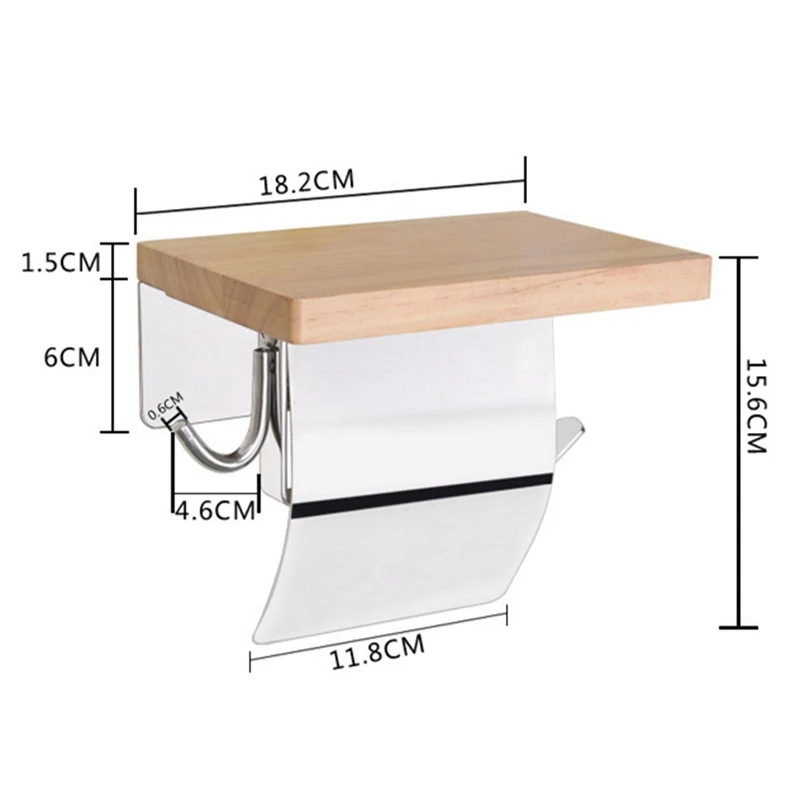 

304 Stainless Steel Bathroom Tissue Box Toilet Creative Paper Roll Paper Holder Solid Wood Waterproof Toilet Paper Box