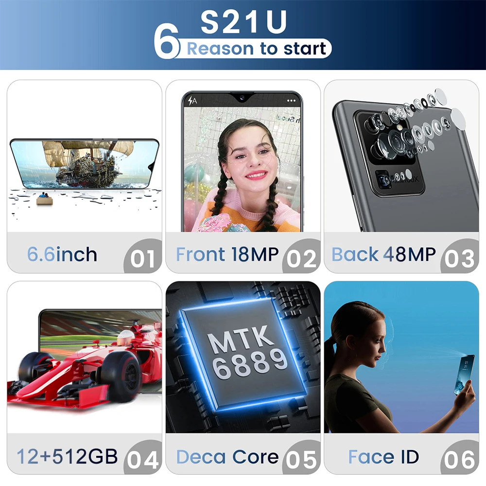 

Android 10.0 Smartphone S21U 12GB 512GB Cellphone Mobile Flash memory Global Version Best Selling 6.6 Inch 5000mAh 5G Deca Core