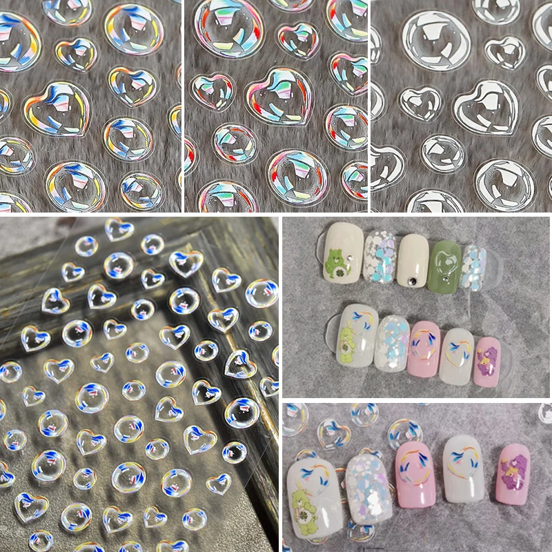

3D Engraved Bubble Nail Stickers Self Adhesive Decals Heart Shape Bubble Embossed 5D Nail Art Decorations DIY Manicure Tools