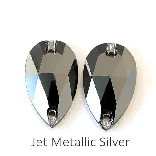 Jet Metallic Silver 11x18 мм Красочные 24 цвета лучшее качество пришить стразы каплевидной формы бутик стекло Flatback пришить декоративные камни для одежды F0051 - Цвет: Jet Metallic Silver
