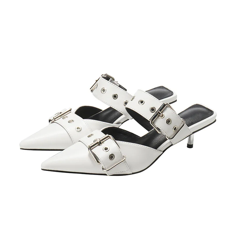 

Spring women's shoes punk style pointed half sandals heel double belt and thin heels