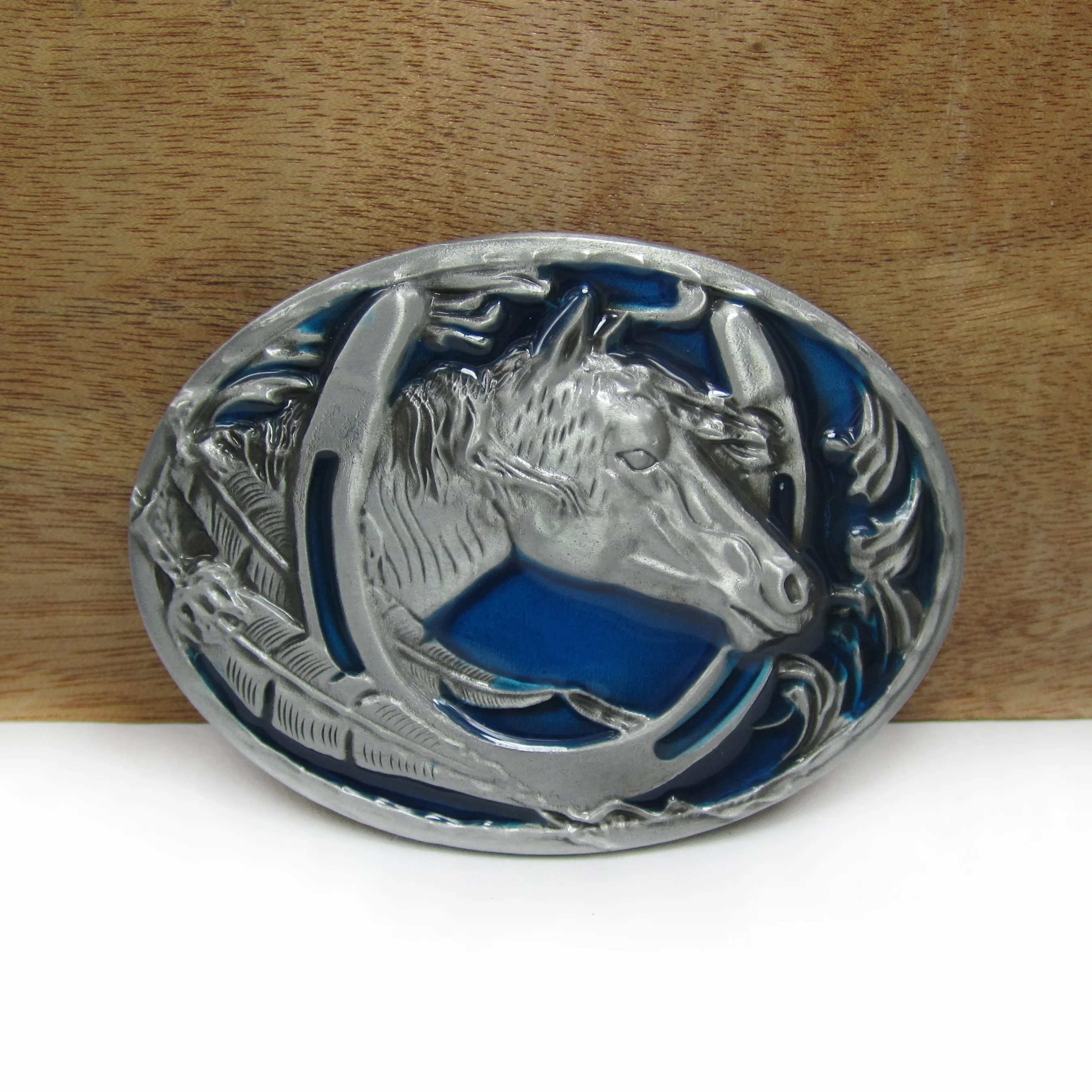 BuckleClub Ретро Западная синяя эмалированная голова лошади Джинсы подарок пряжка