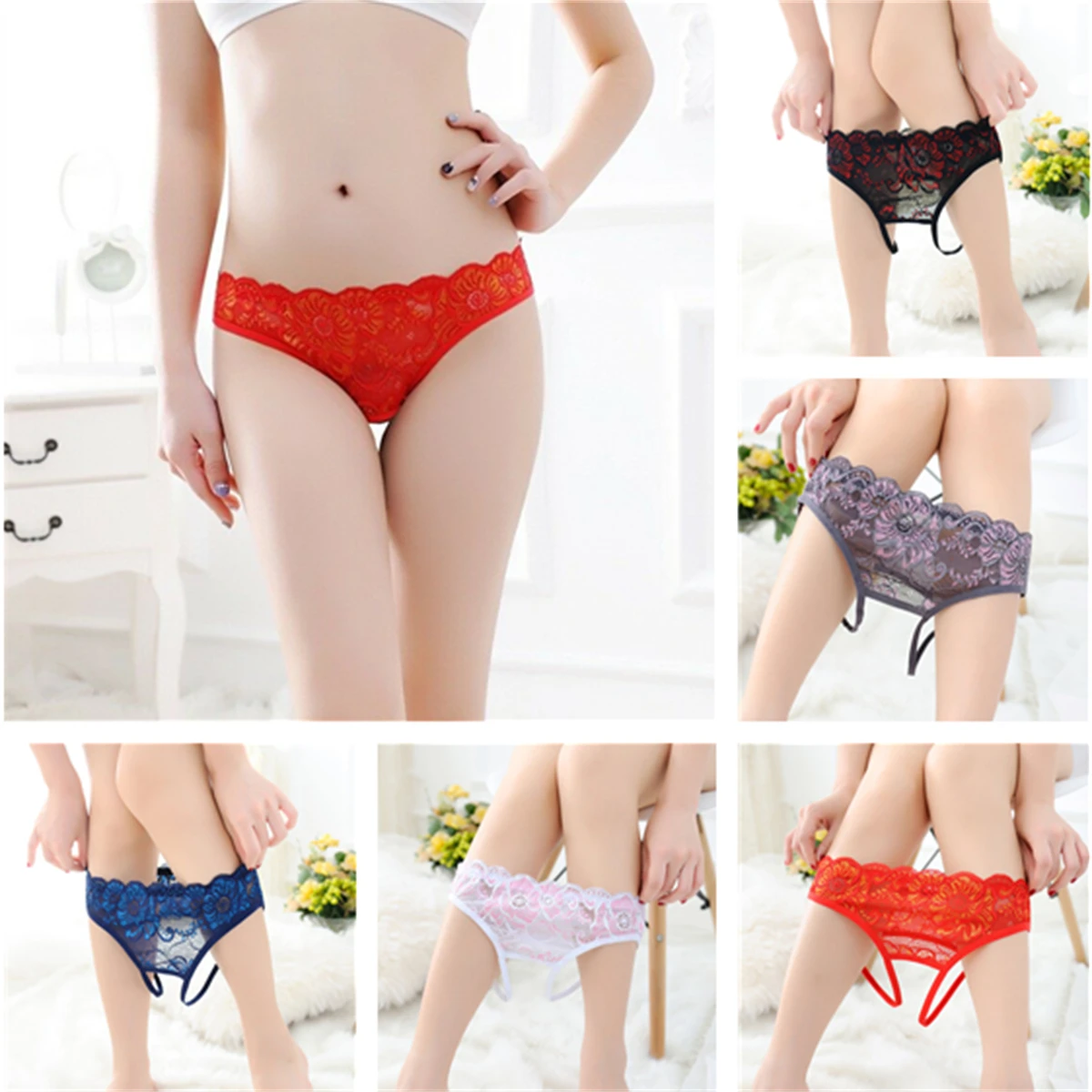 

Women Lace Panties Crotchless Knickers Thongs G-string Lingerie Briefs Underwear