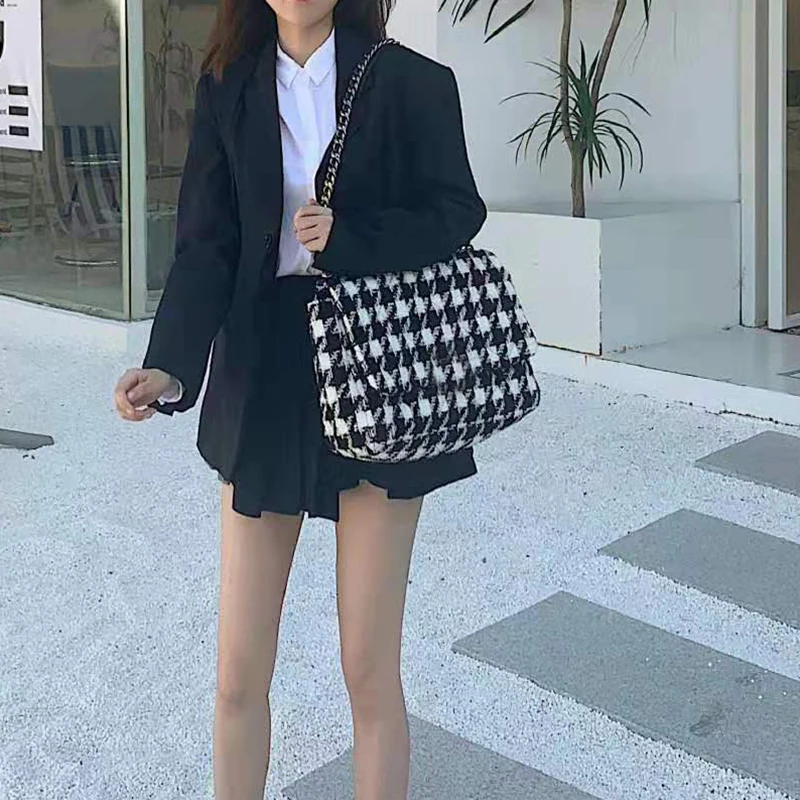 Женская клетчатая сумка тоут в стиле ретро качественная шерстяная дизайнерская